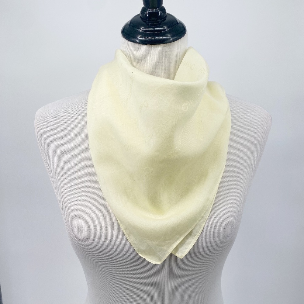Christian Dior Vintage Cream Buttercream Yellow Cotton Handkerchief Scarf
